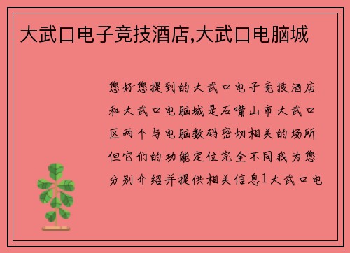 大武口电子竞技酒店,大武口电脑城